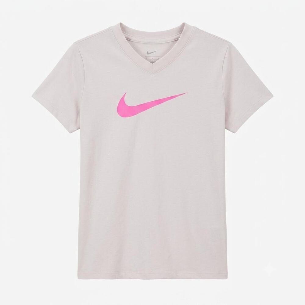 Casual Baby Pink  Nike V-Neck Top with Pink Swoosh